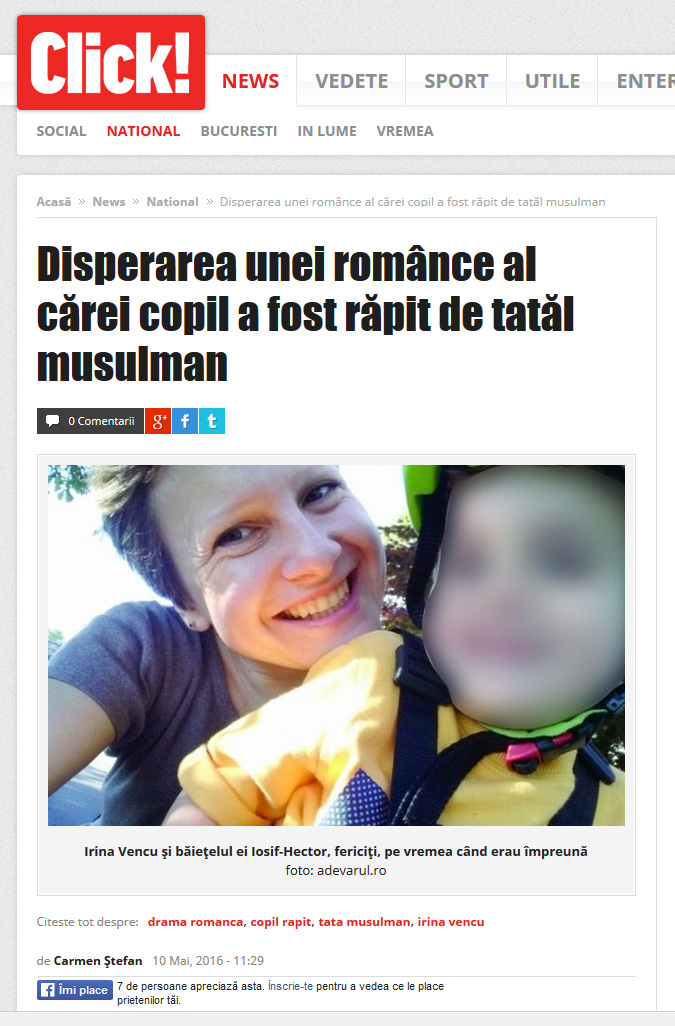 Click.ro – Disperarea unei românce al cărei copil a fost răpit de tatăl musulman